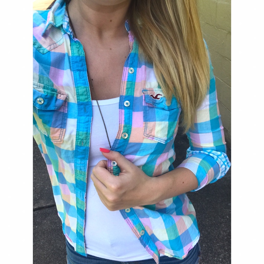 Hollister co XS pastel plaid shirt