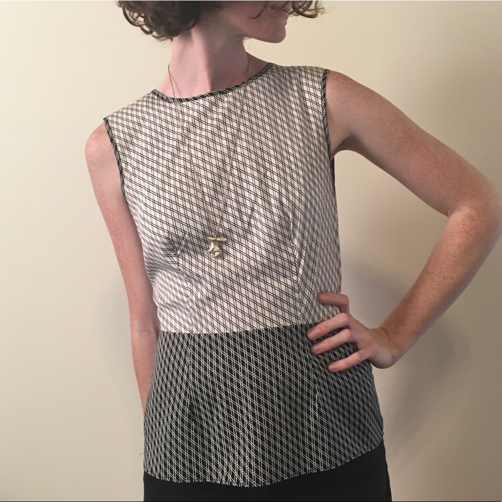 Black and White Sleeveless Blouse