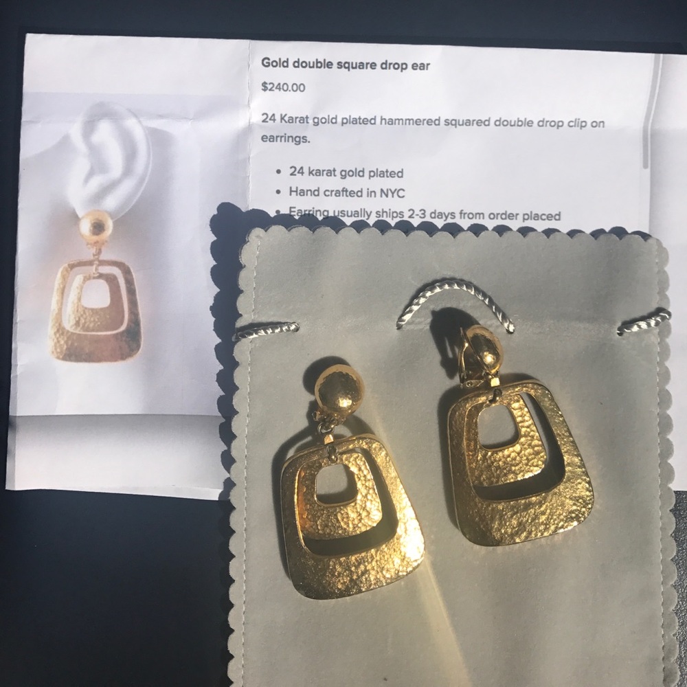 Neiman Marcus Gold double square drop ear 24kt