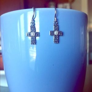 Retired sterling silver cross earrings with pearl