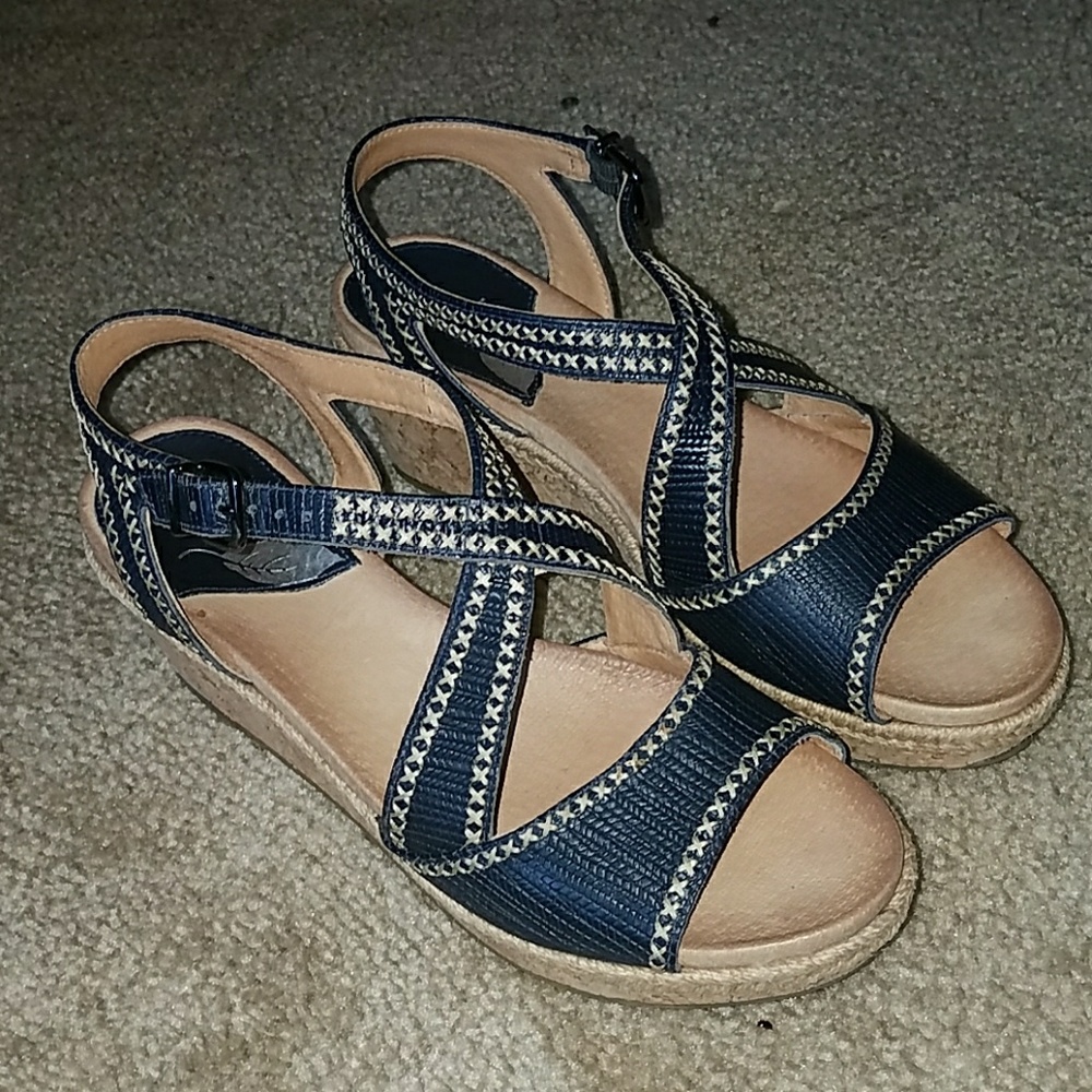 Women's Navy Leather Platform Wedges