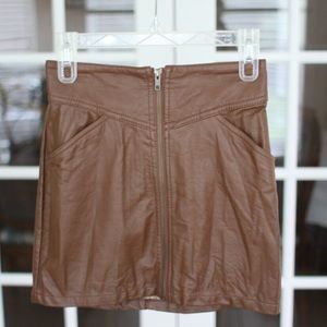 Brown Leather Zip Skirt