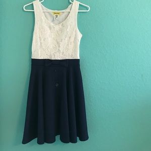 White lace and navy blue dress