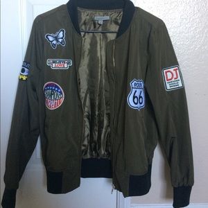 Army Green H&M Bomber jacket with patches