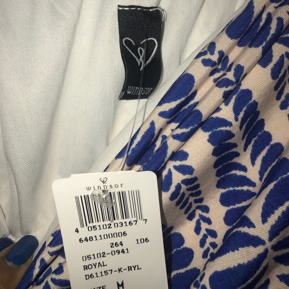 Long tan dress with blue print New - Picture 2 of 3