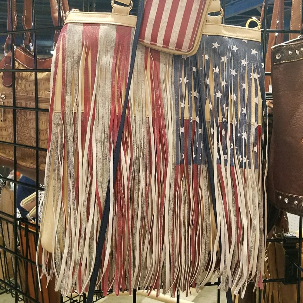 Leather Americana fringe large bag