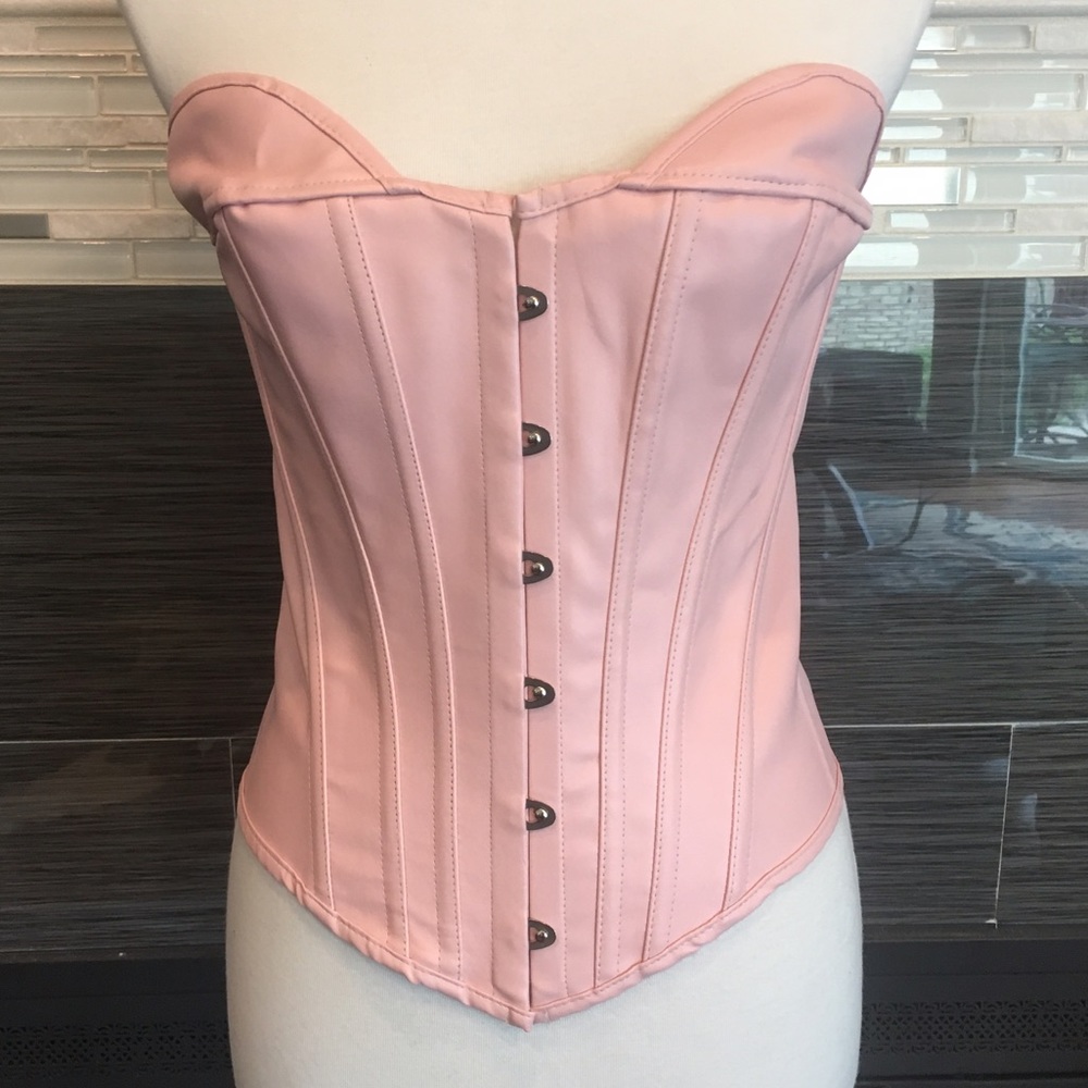 3 Piece Set Pink Leather Corset