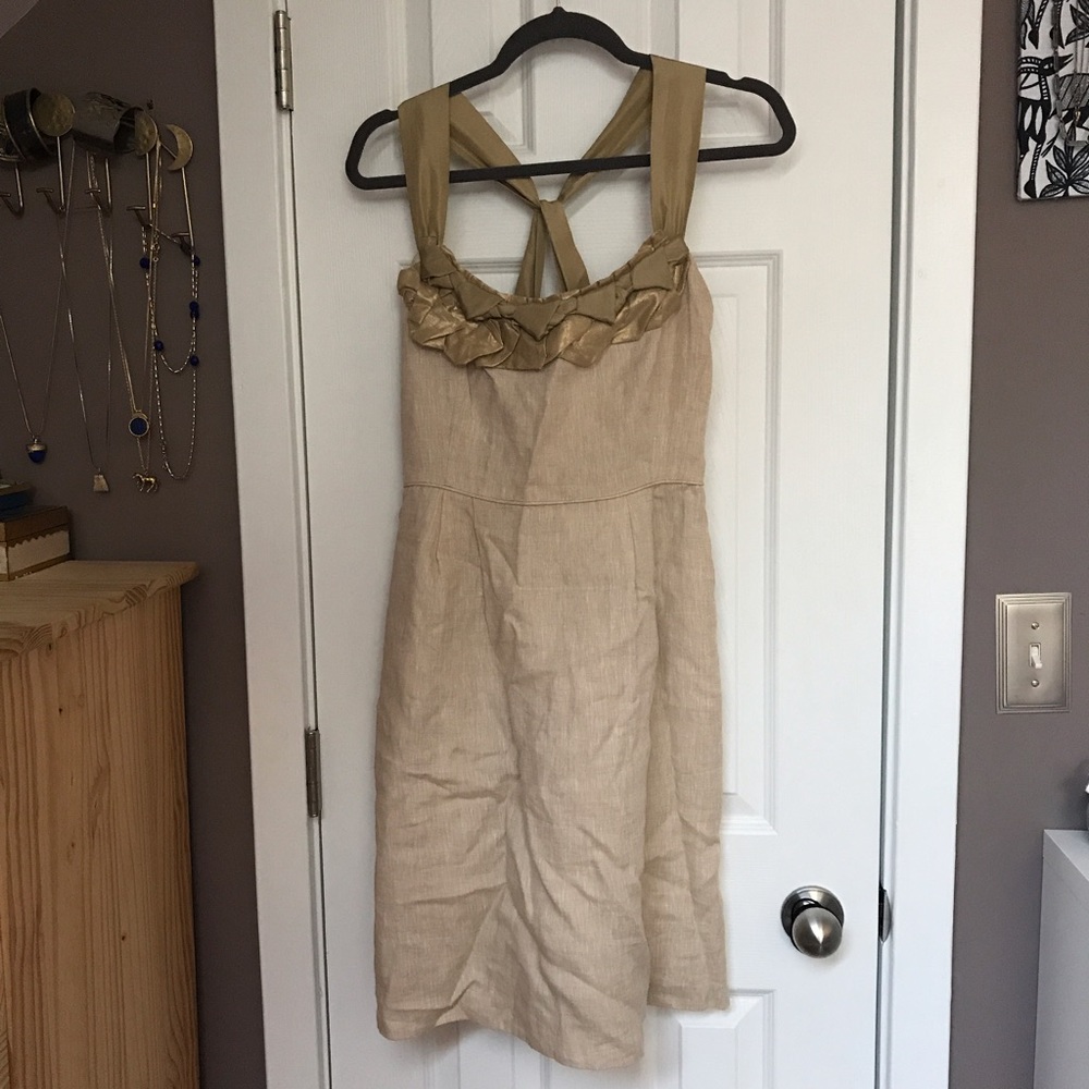 J. Crew Collection Goldwyn linen dress gold ribbon