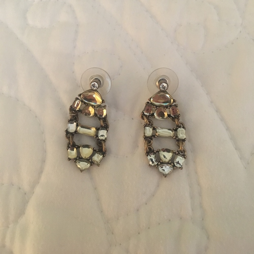 J.Crew Long Crystal and Gold Earrings