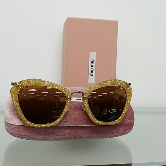Authentic MIU MIU gold glitter retro sunglasses