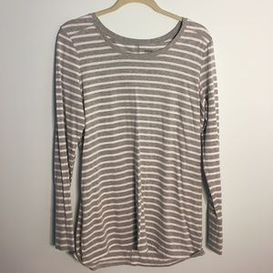 Long sleeve grey and white striped top