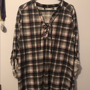 Plaid long quarter sleeve blouse