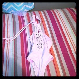 Pink tie around the neck Bodysuit