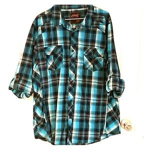 Turquoise & Black Quarter Sleeves Button Up
