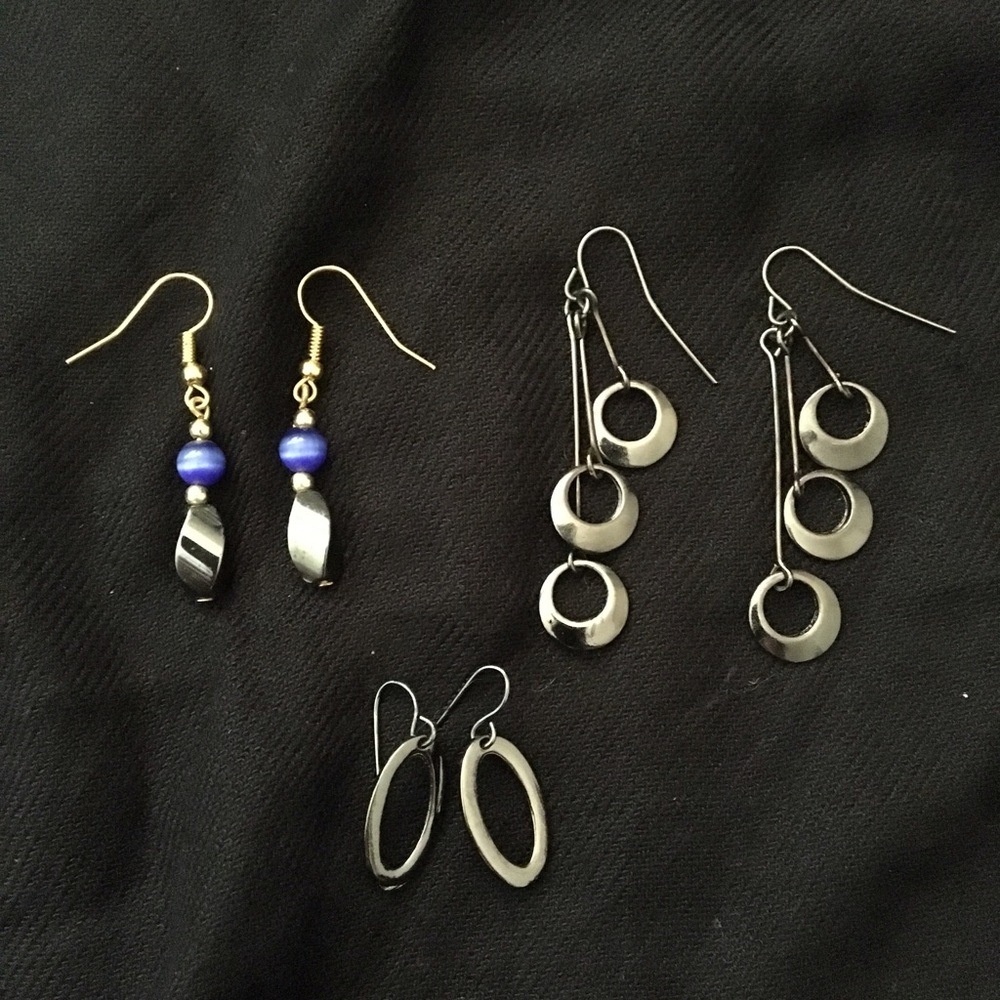 3 Dark Silver Dangle Earrings Fashion Jewelry