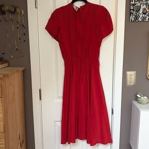 Vintage red silk pleated dress