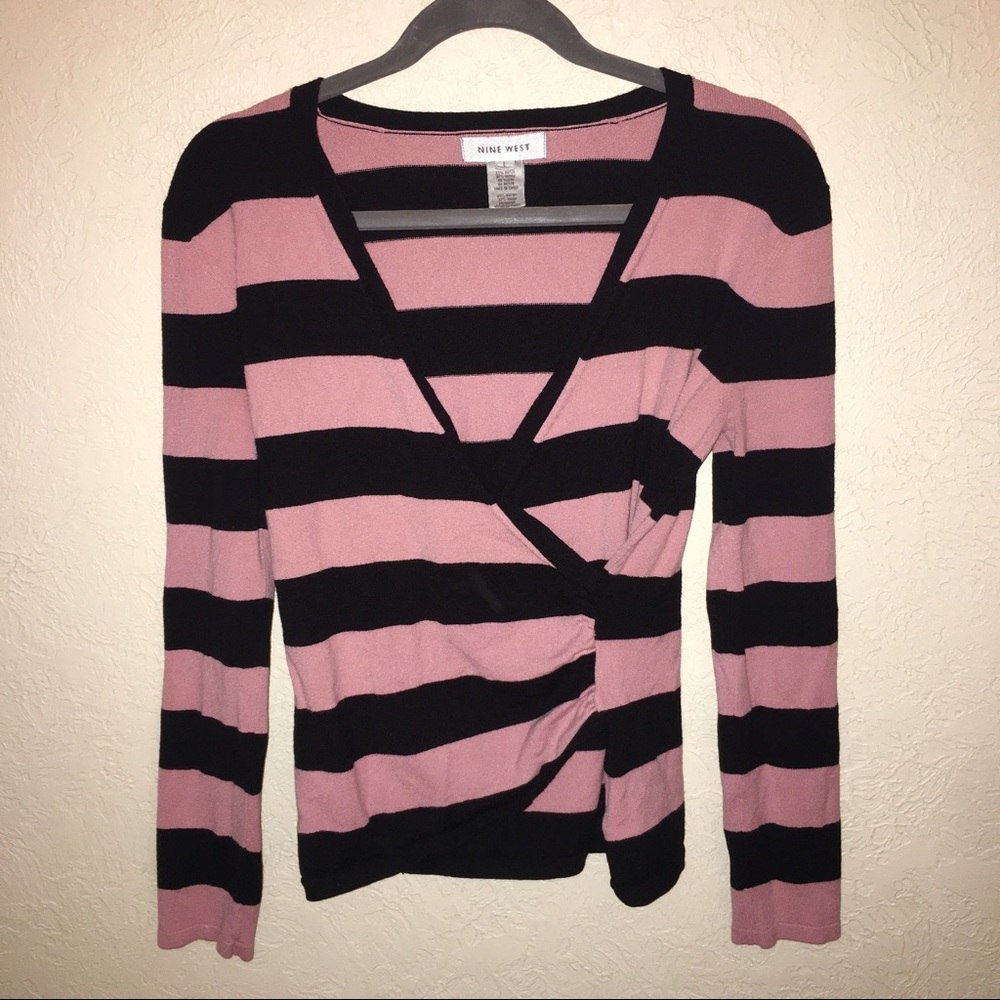 Nine West Striped Long Sleeve Top L