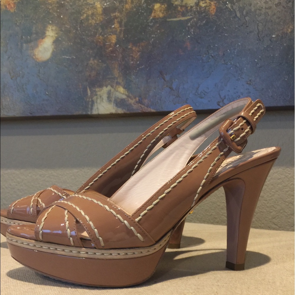 Summer nude PRADA Peep Toe Platform