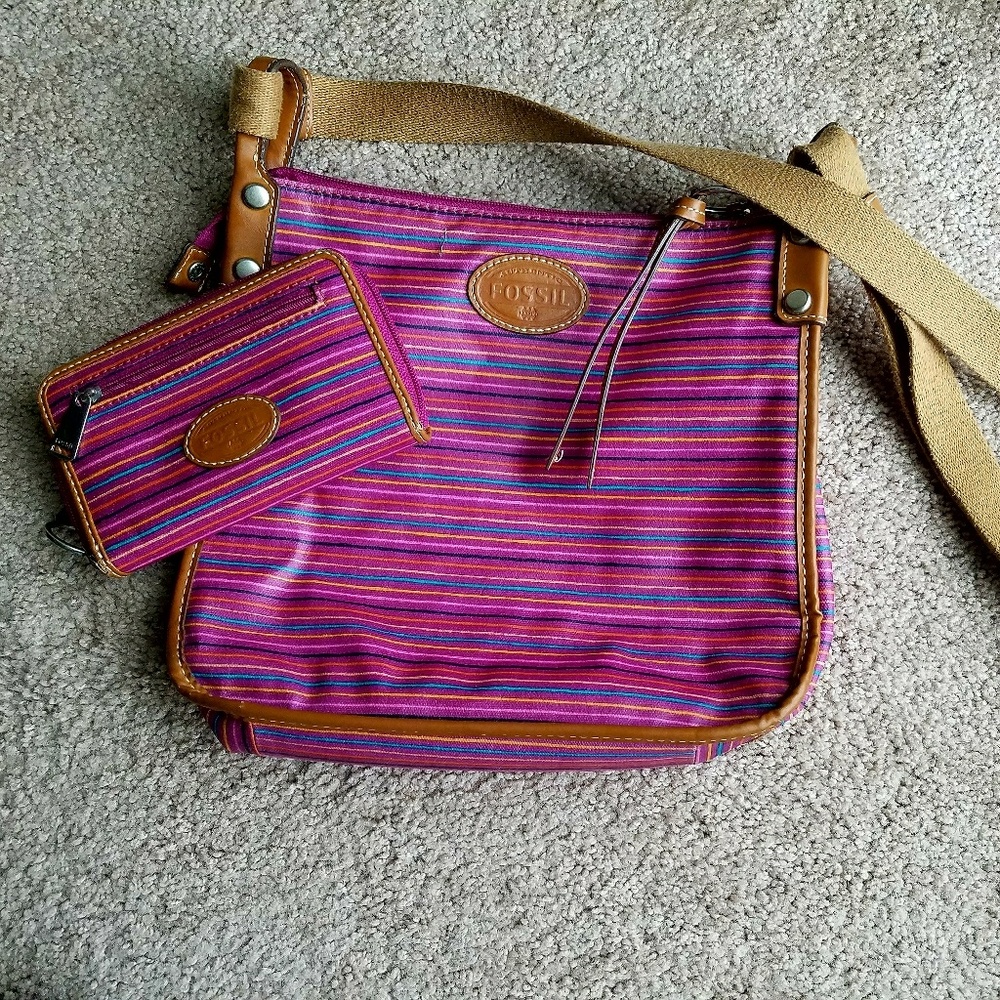 Fossil striped crossbody bag with matching wallet