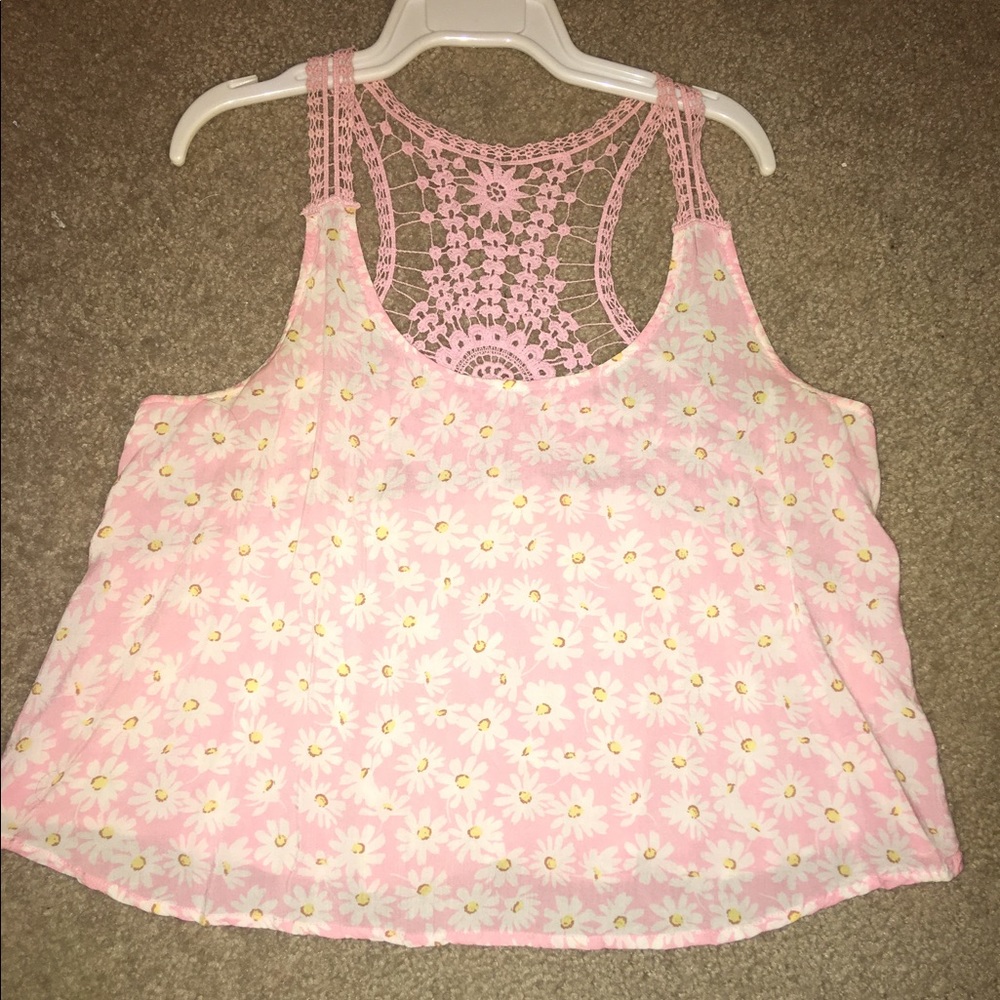 Pink daisy crop tank