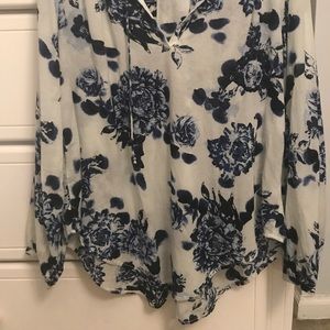 Blue & white flowered blouse