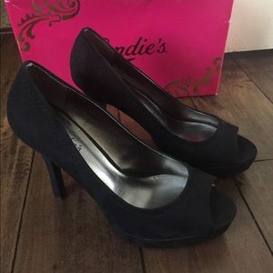 Candies black velvet peep toe heels