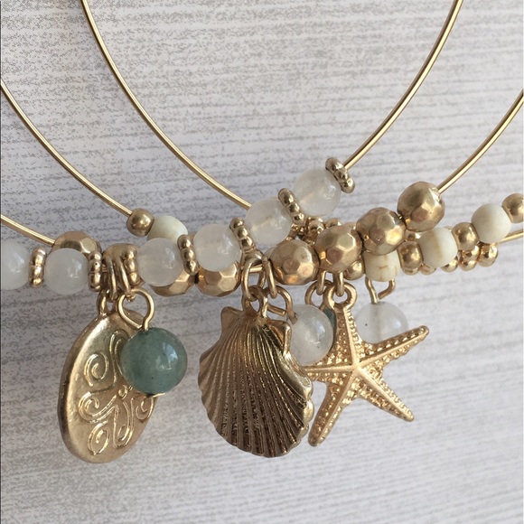 Set of 3-  green starfish and sand dollar bangles - Picture 2 of 3