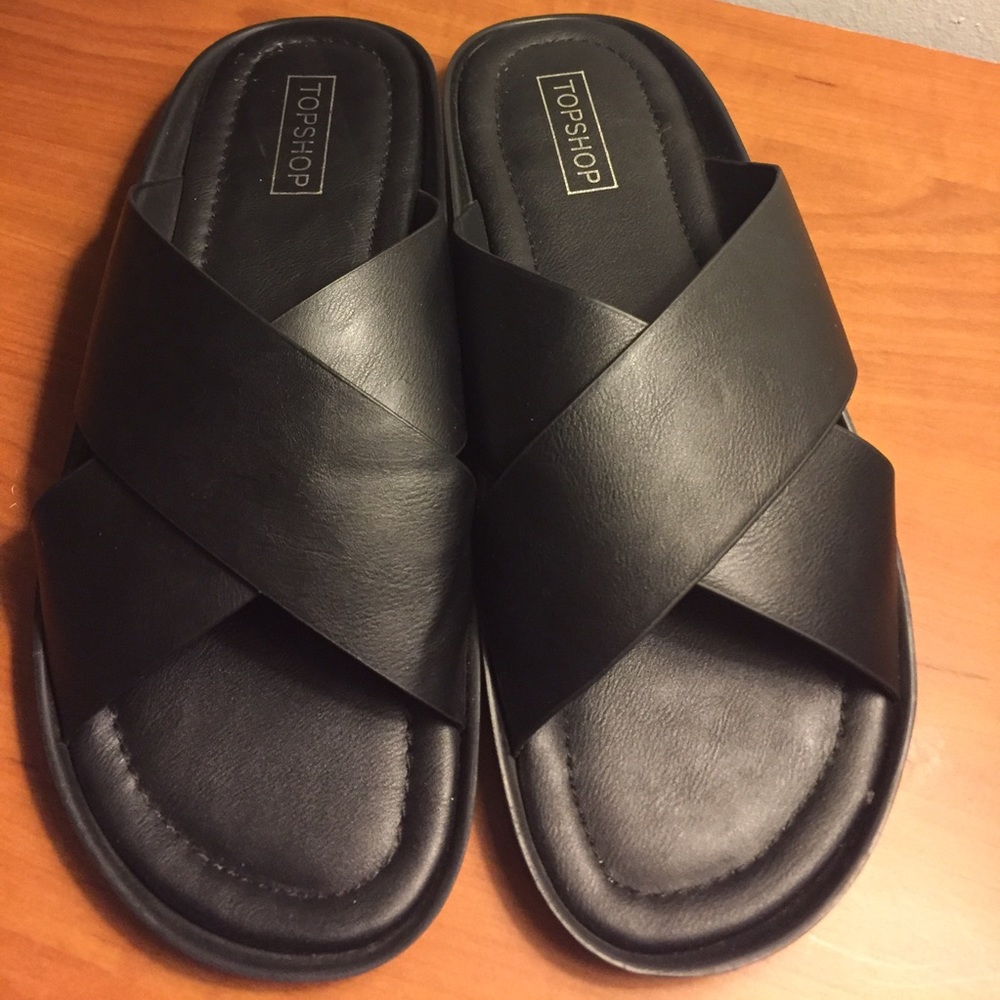 TopShop crossed strap slides size 8
