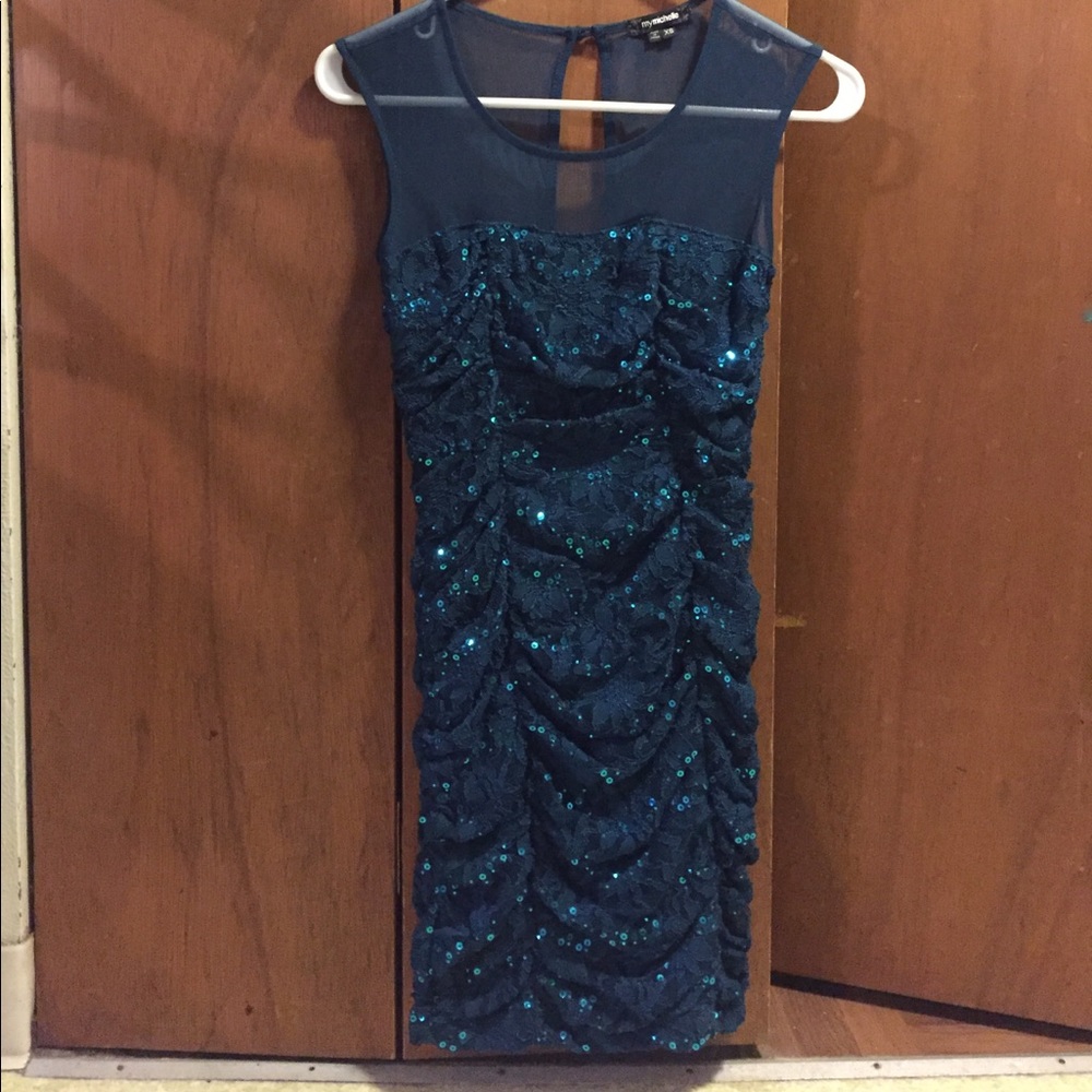 Dark turquoise fitted sequence dress