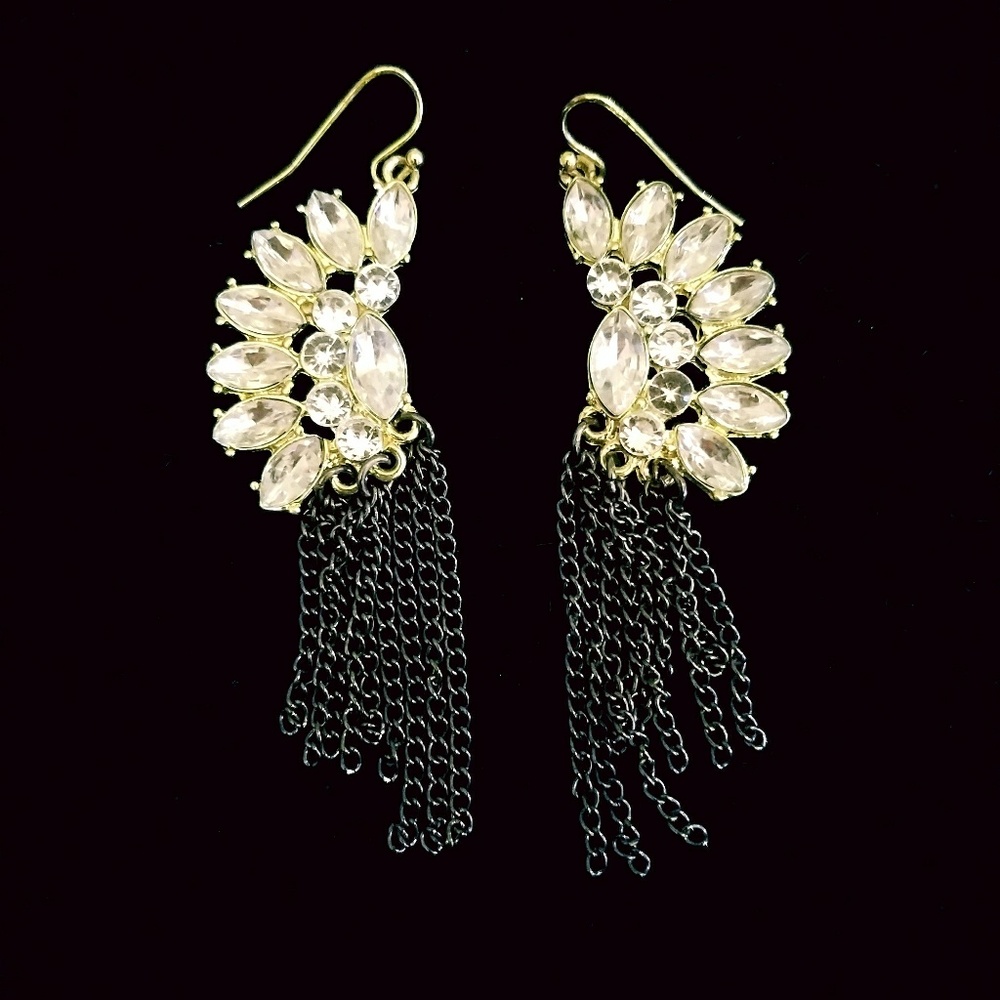 Gold and Black Rhinestone Earrings