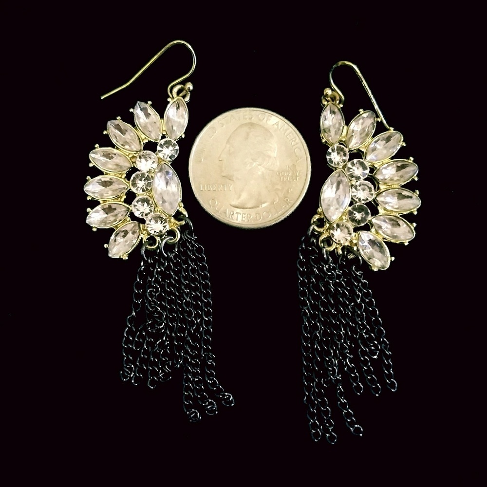 Gold and Black Rhinestone Earrings - Picture 3 of 3