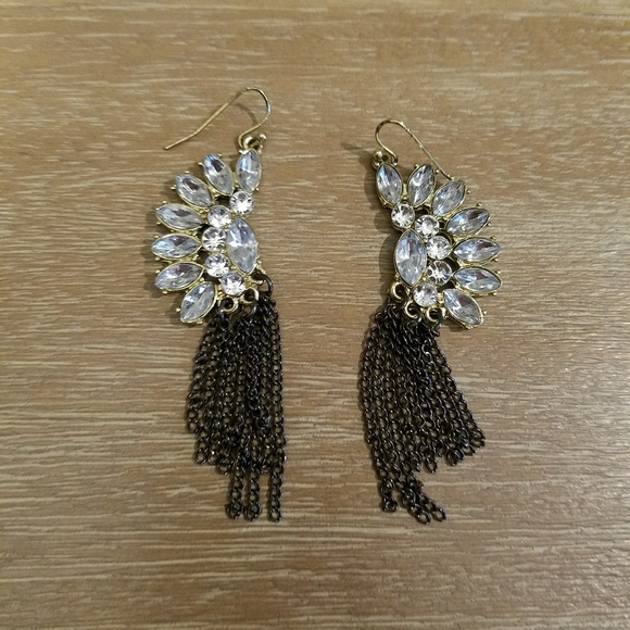 Gold and Black Rhinestone Earrings - Picture 2 of 3