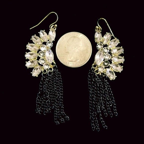 Gold and Black Rhinestone Earrings - Picture 3 of 3