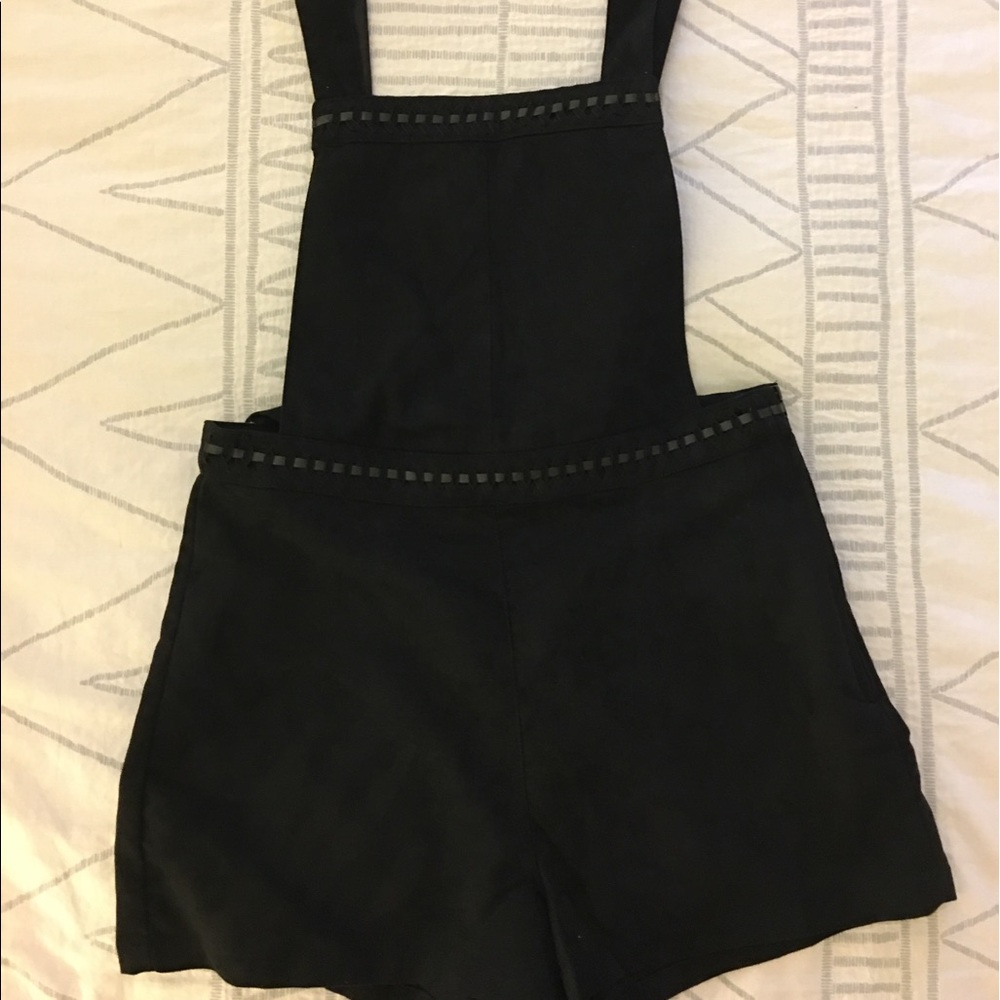 Suede overall shorts