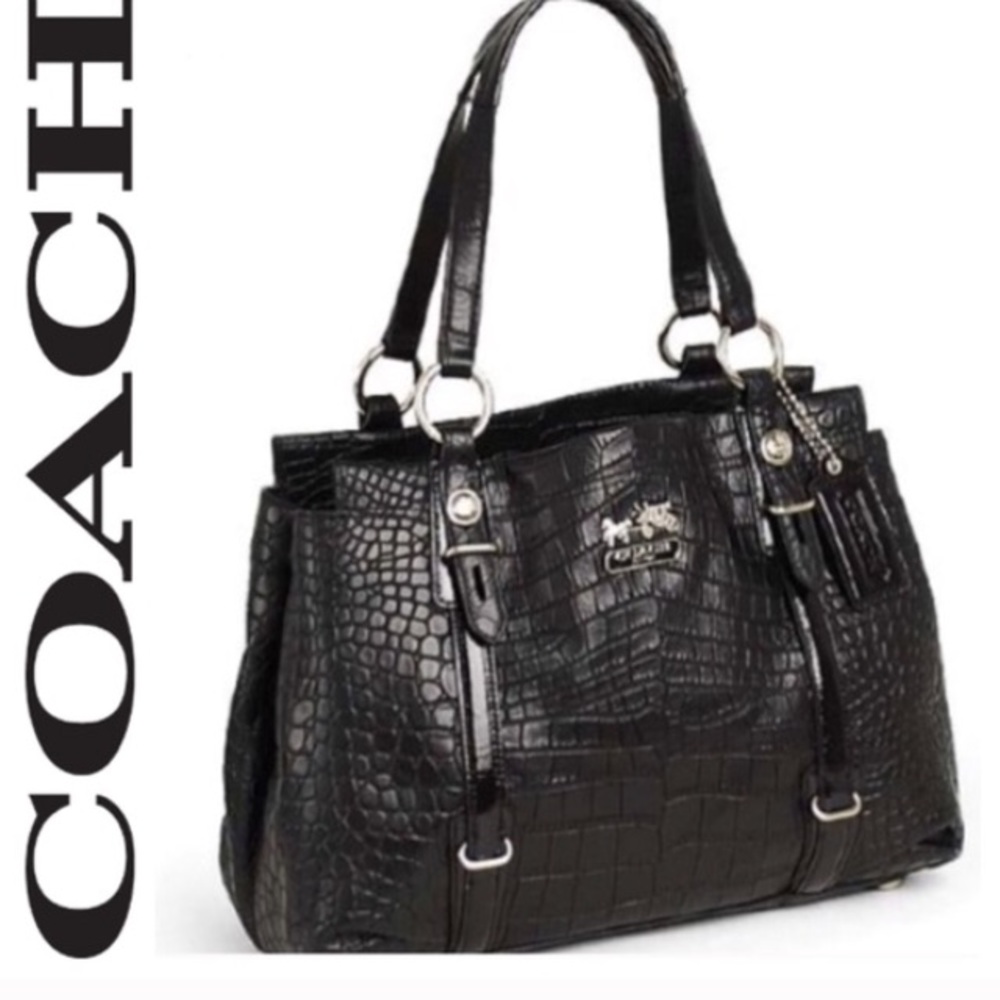 COACH Mia Black Croc Embossed Shoulder Bag Edgy