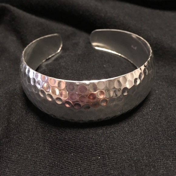 Sterling Silver Hammered Cuff Bangle Bracelet 925 - Picture 1 of 6