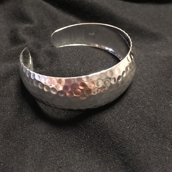 Sterling Silver Hammered Cuff Bangle Bracelet 925 - Picture 2 of 6
