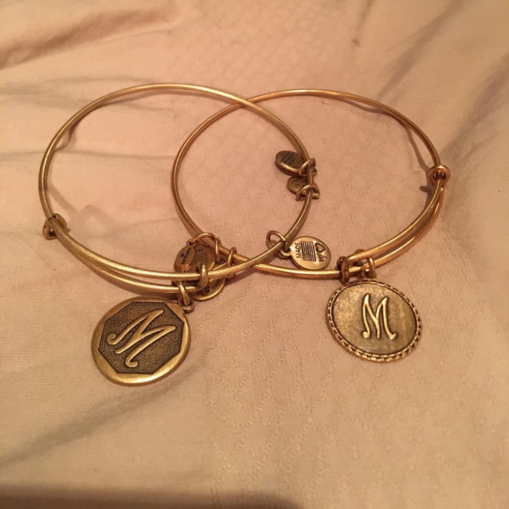 Alex and Ani Gold M Charm Bangle Set