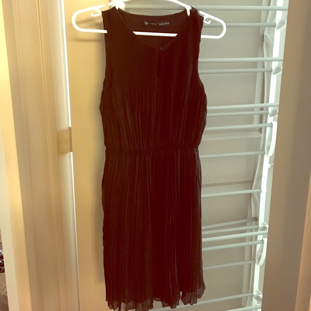 Zara black pleated dress with cinched waist