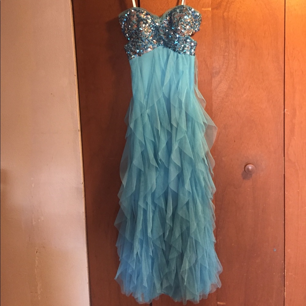 Light blue sequence top prom dress