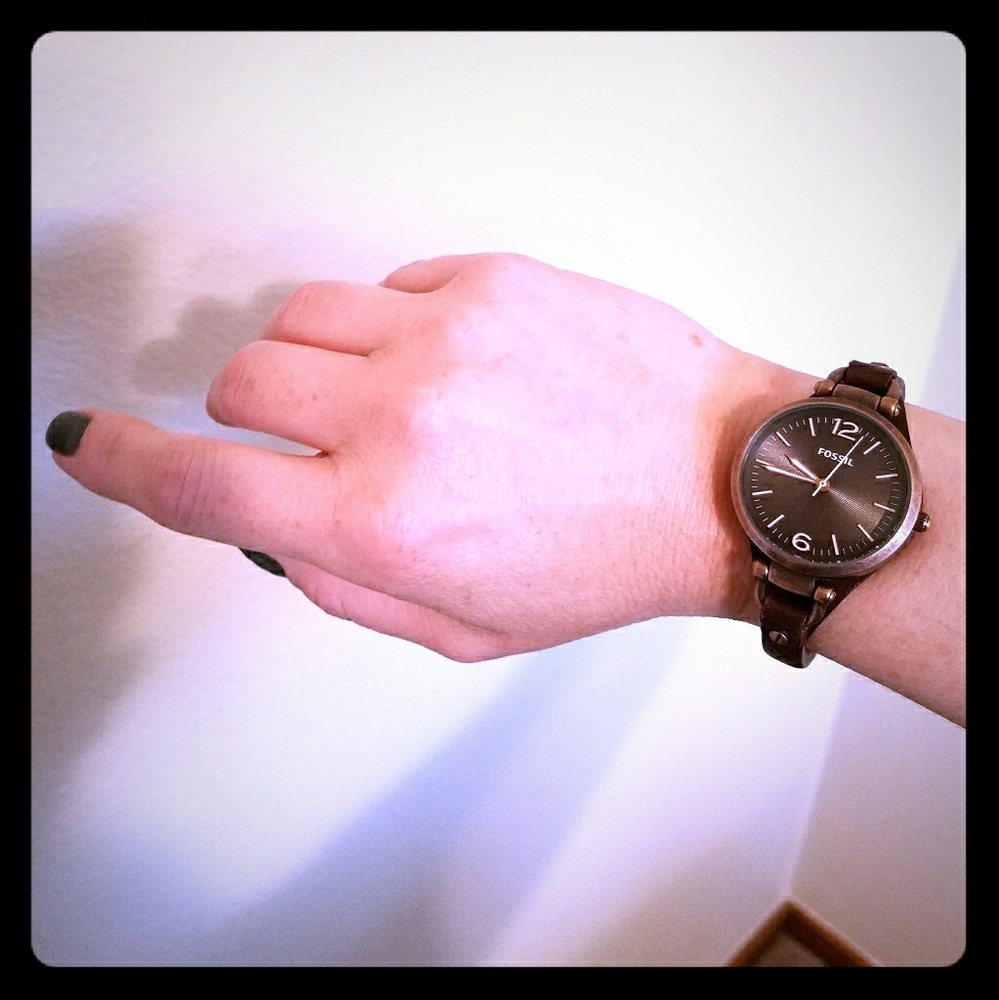 Fossil Georgia Brown Leather Watch Copper Accents