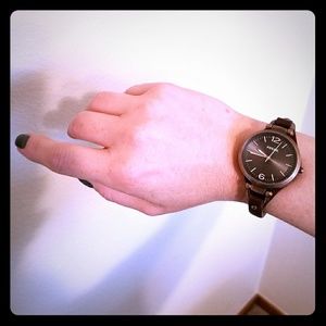 Fossil Georgia Brown Leather Watch Copper Accents