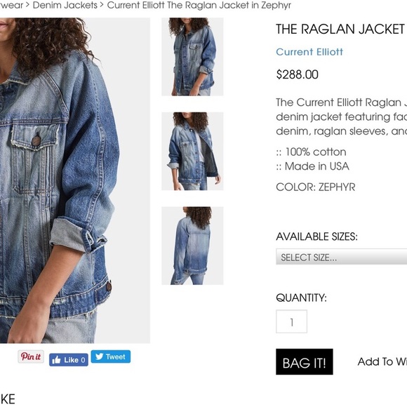 NWT Current/Elliott Raglan Denim Jacket in Zephyr - Picture 2 of 5