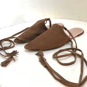 Zara Trafaluc Suede Pointy Gladiator Flats Sz 41