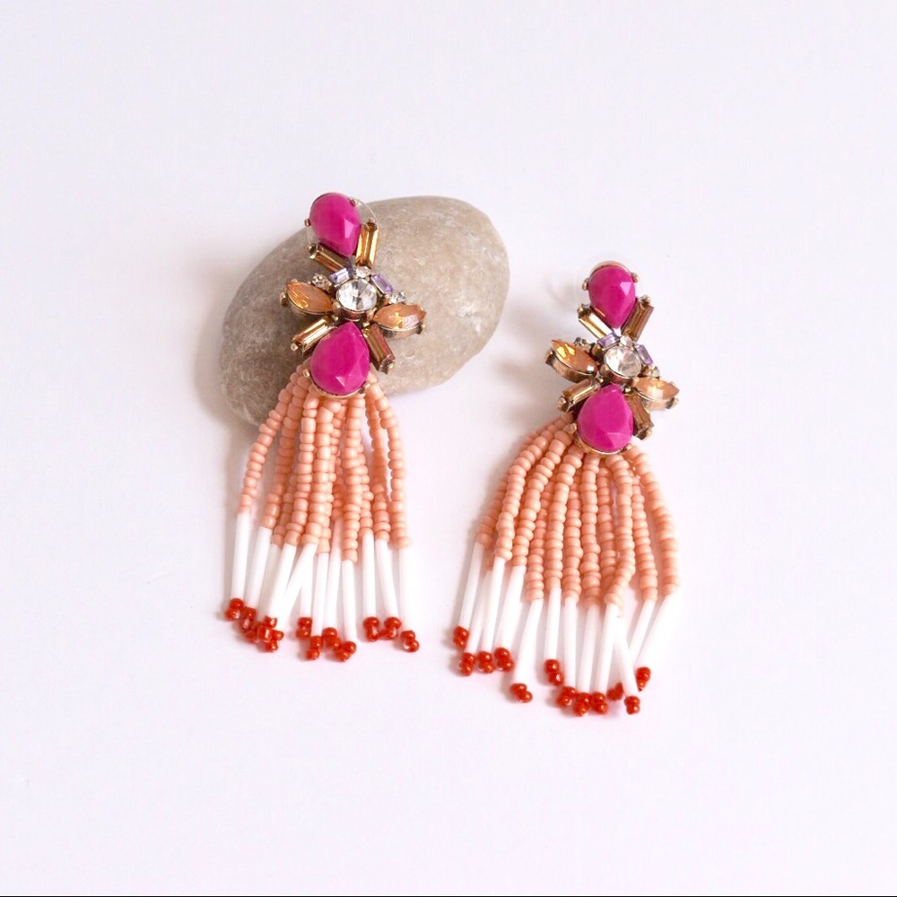 Pink Tassel Statement Earrings