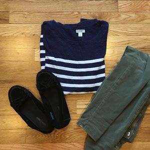 Boat-Neck Striped Navy Sweater