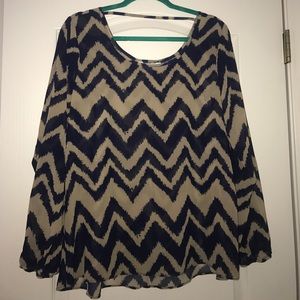 Navy blue and tan Blouse with zigzag design