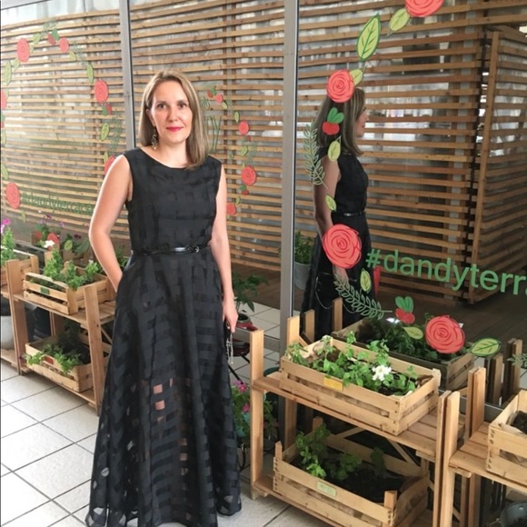 Black Basket Weave Full Swing Skirt Dress - Picture 5 of 6