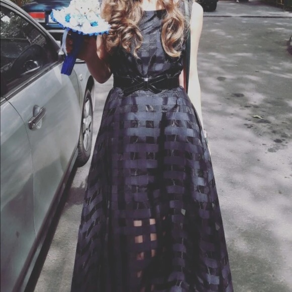 Black Basket Weave Full Swing Skirt Dress - Picture 6 of 6