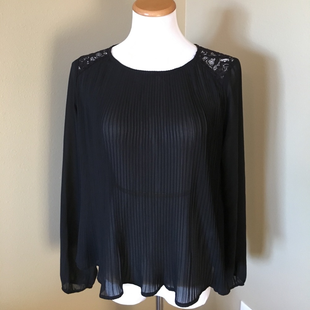 Beautiful black, lace sleeved, pleated Ya Blouse